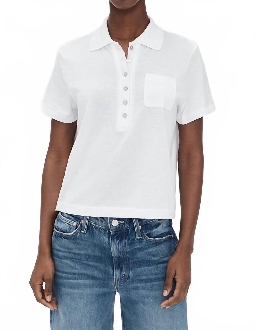 NEW VINCE short sleeve pocket polo top in optic white